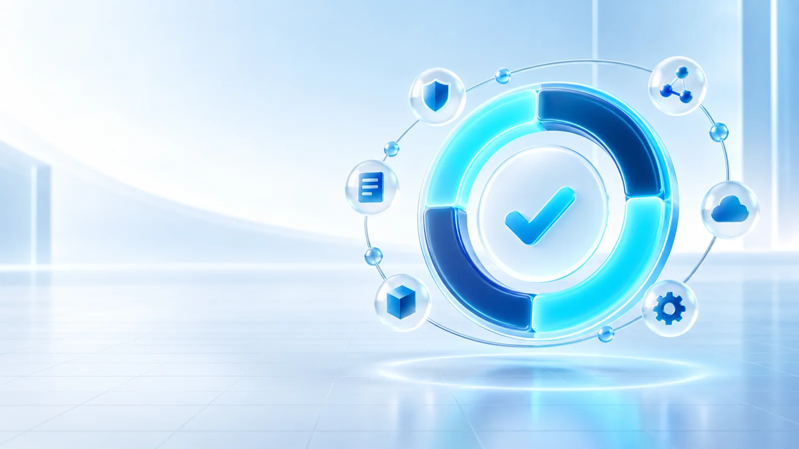 3D score ring with a check mark surrounded by evidence icons
